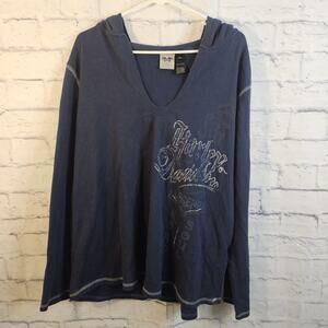 Harley Davidson Lightweight Hoodie Womens Sz 2XL Blue Logo Biker